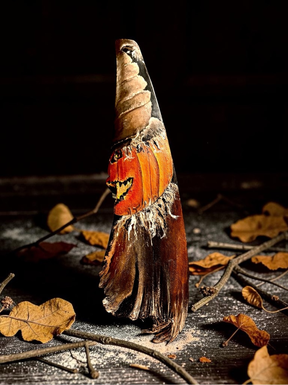 Hand-Painted Pumpkinhead/scarecrow Palm frond Art